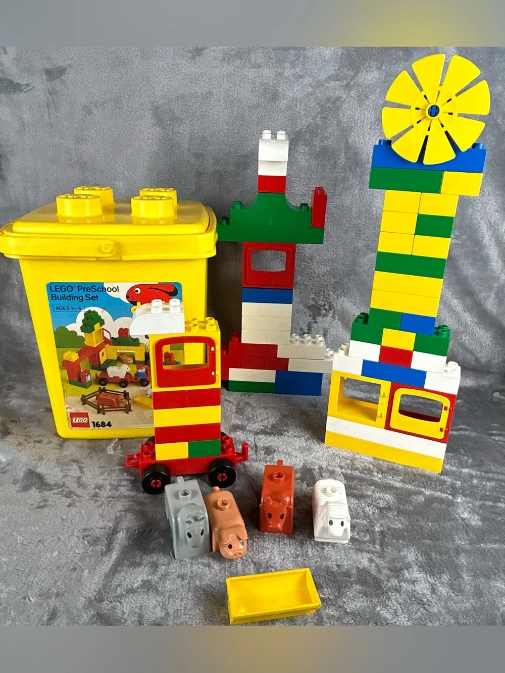 Vintage‎ Lego Duplo Incomplete Bucket Set 1684 Farm Animals Windmill Bucket
